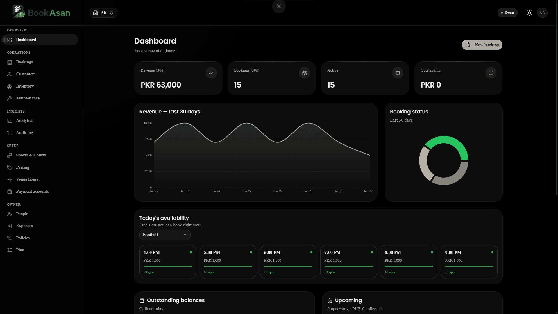 BookAsan dashboard
