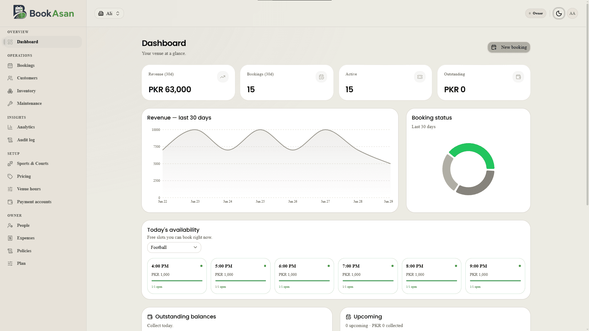 BookAsan dashboard